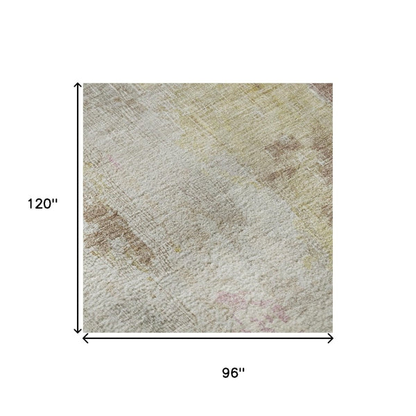 HomeRoots 8' X 10' Tan Mauve & Ivory Abstract Washable Area Rug with Stain Resistance & UV Protection 695718