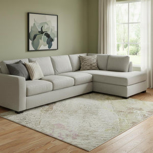 HomeRoots 8' X 10' Tan Mauve & Ivory Abstract Washable Area Rug with Stain Resistance & UV Protection 695718