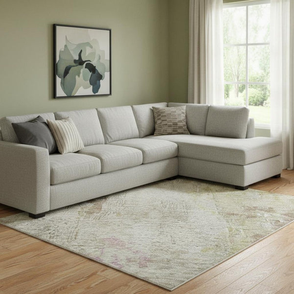 HomeRoots 8' X 10' Tan Mauve & Ivory Abstract Washable Area Rug with Stain Resistance & UV Protection 695718