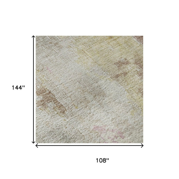 HomeRoots 9' X 12' Washable Tan Mauve Ivory Abstract Area Rug with UV Protection for Kids & Pets' Spaces 695719