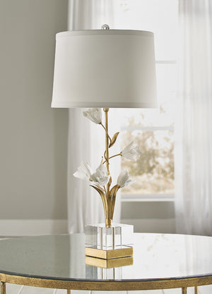 Chelsea House Large Tulip Lamp — Hand-Formed Porcelain Blooms On Gold Leaf Stem With Crystal Accents, 31"H 69572