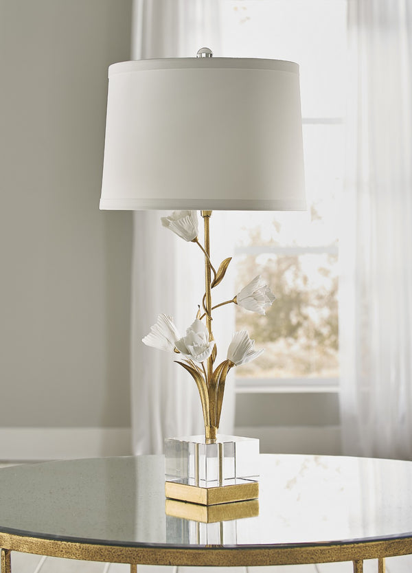 Chelsea House Large Tulip Lamp — Hand-Formed Porcelain Blooms On Gold Leaf Stem With Crystal Accents, 31"H 69572