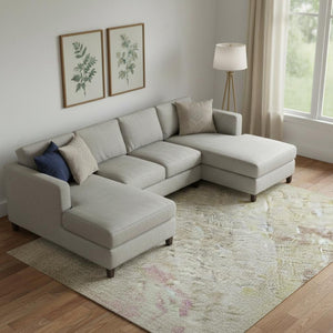 HomeRoots 10' Stylish Washable Area Rug in Tan, Mauve & Ivory – UV Protected, Stain Resistant & Non-Slip Backing! 695720
