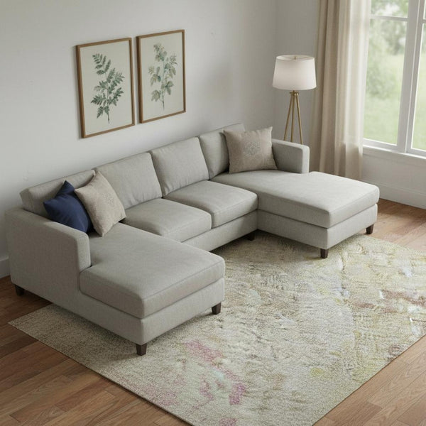 HomeRoots 10' Stylish Washable Area Rug in Tan, Mauve & Ivory – UV Protected, Stain Resistant & Non-Slip Backing! 695720