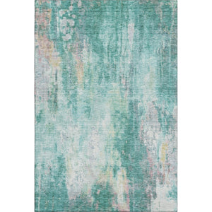 HomeRoots 8' X 10' Teal Peach Ivory Abstract Area Rug - Stylish Washable, UV Protected, Family Friendly Decor 695724