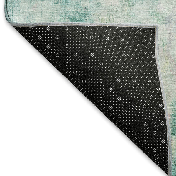 HomeRoots 8' X 10' Teal Peach Ivory Abstract Area Rug - Stylish Washable, UV Protected, Family Friendly Decor 695724