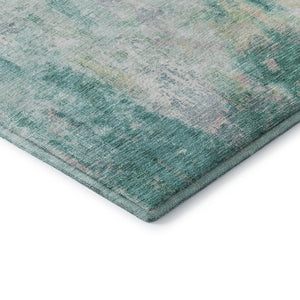 HomeRoots 8' X 10' Teal Peach Ivory Abstract Area Rug - Stylish Washable, UV Protected, Family Friendly Decor 695724
