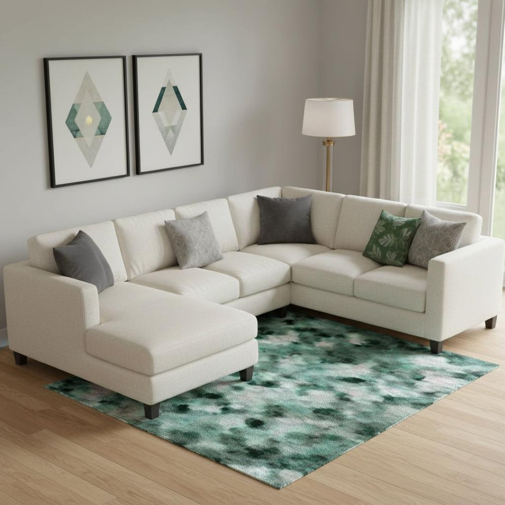 HomeRoots 9' X 12' Contemporary Teal Peach Ivory Washable Area Rug - UV Protected, Durable & Stylish! 695725