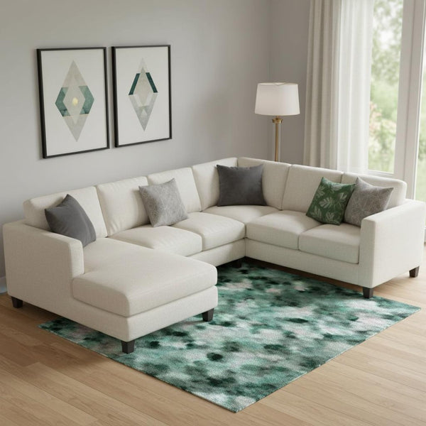 HomeRoots 9' X 12' Contemporary Teal Peach Ivory Washable Area Rug - UV Protected, Durable & Stylish! 695725