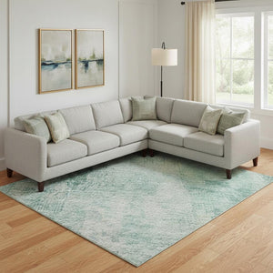 HomeRoots 10' Teal Peach and Ivory Abstract Washable Area Rug - UV Protected, Durable & Easy-Care Design 695726
