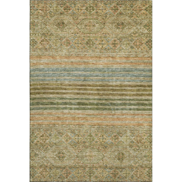 HomeRoots 5' X 8' Artichoke Green Striped Area Rug – Washable, UV-Protected, Stylish, and Durable for Homes 695728