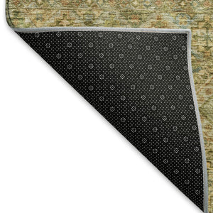 HomeRoots 5' X 8' Artichoke Green Striped Area Rug – Washable, UV-Protected, Stylish, and Durable for Homes 695728