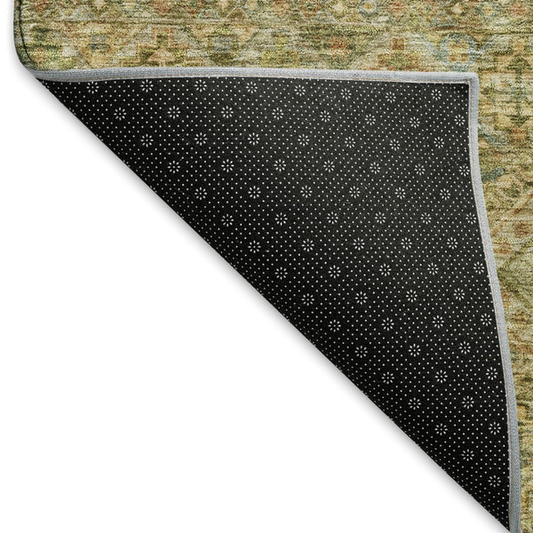 HomeRoots 5' X 8' Artichoke Green Striped Area Rug – Washable, UV-Protected, Stylish, and Durable for Homes 695728