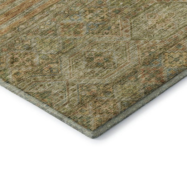 HomeRoots 5' X 8' Artichoke Green Striped Area Rug – Washable, UV-Protected, Stylish, and Durable for Homes 695728