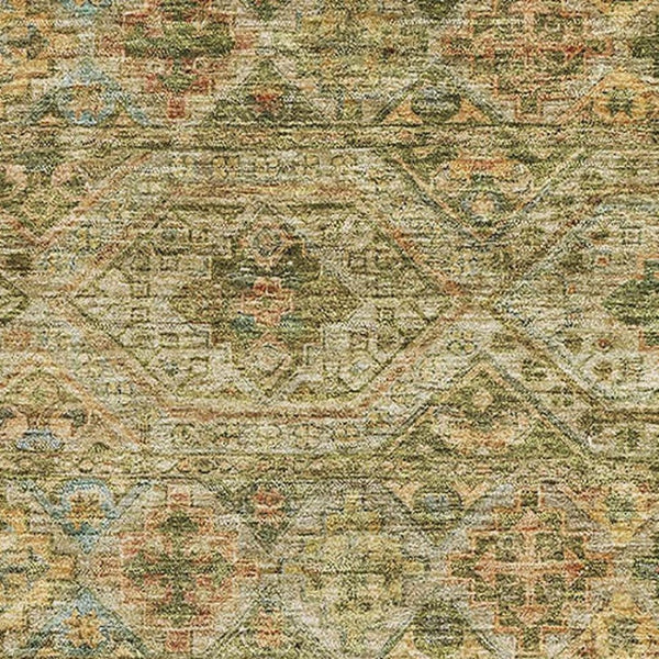 HomeRoots 5' X 8' Artichoke Green Striped Area Rug – Washable, UV-Protected, Stylish, and Durable for Homes 695728