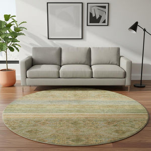 HomeRoots 8' Artichoke Green Copper Striped Washable Round Rug - UV Protected, Stain-Resistant & Durable! 695729