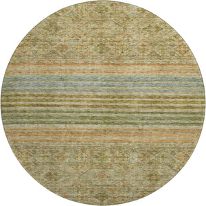HomeRoots 8' Artichoke Green Copper Striped Washable Round Rug - UV Protected, Stain-Resistant & Durable! 695729