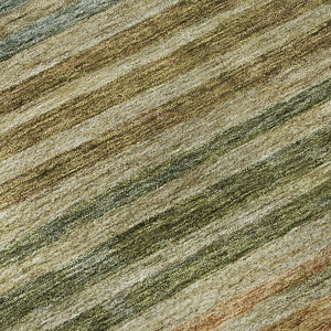 HomeRoots 8' Artichoke Green Copper Striped Washable Round Rug - UV Protected, Stain-Resistant & Durable! 695729