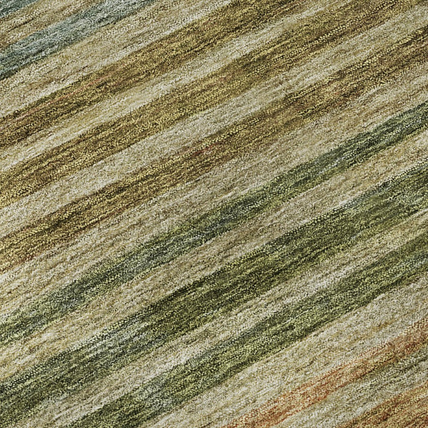 HomeRoots 8' Artichoke Green Copper Striped Washable Round Rug - UV Protected, Stain-Resistant & Durable! 695729
