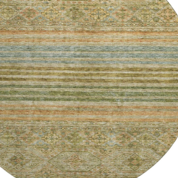 HomeRoots 8' Artichoke Green Copper Striped Washable Round Rug - UV Protected, Stain-Resistant & Durable! 695729