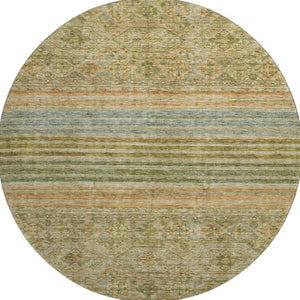 HomeRoots 8' Artichoke Green Copper Striped Washable Round Rug - UV Protected, Stain-Resistant & Durable! 695729