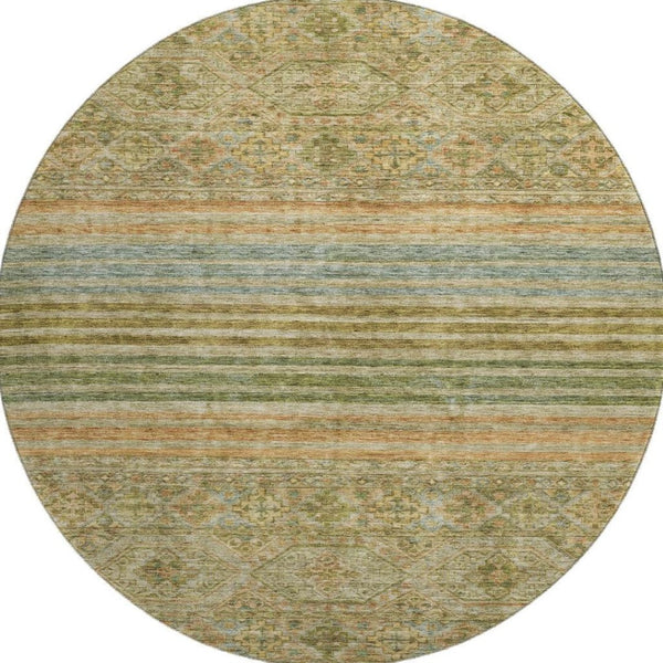 HomeRoots 8' Artichoke Green Copper Striped Washable Round Rug - UV Protected, Stain-Resistant & Durable! 695729