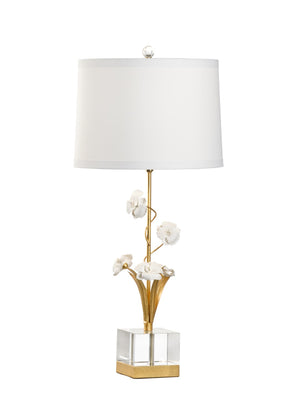 Chelsea House Large Orchid Lamp — Sculptural Porcelain Blooms With Antique Gold Stem, Crystal Accents, 30.5" Tall 69573
