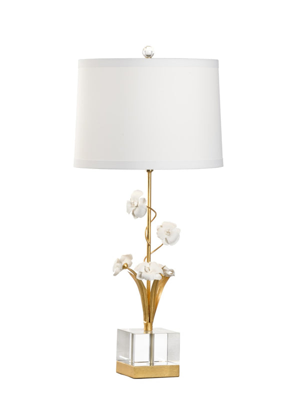 Chelsea House Large Orchid Lamp — Sculptural Porcelain Blooms With Antique Gold Stem, Crystal Accents, 30.5" Tall 69573