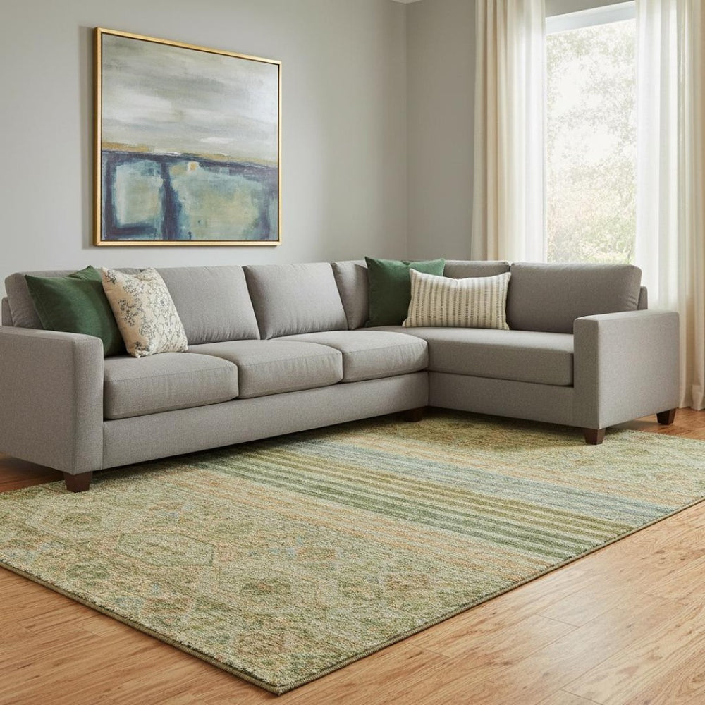 HomeRoots 8' X 10' Stylish Artichoke Green & Copper Striped Washable Area Rug with UV Protection & Durability 695730