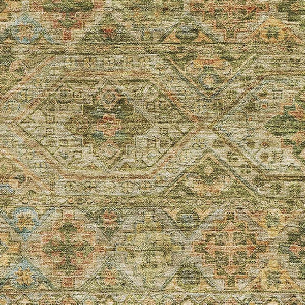 HomeRoots 8' X 10' Stylish Artichoke Green & Copper Striped Washable Area Rug with UV Protection & Durability 695730