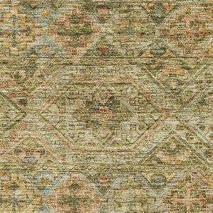 HomeRoots 9' Artichoke Green Copper Gray Striped Washable Area Rug - UV Protected, Stain-Resistant & Stylish! 695731