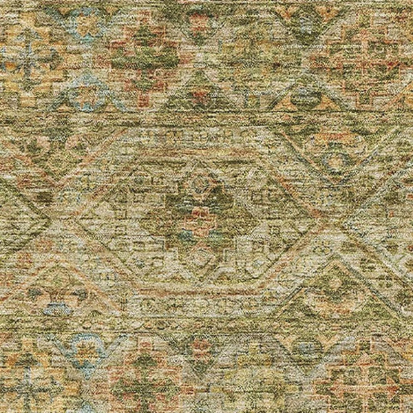 HomeRoots 9' Artichoke Green Copper Gray Striped Washable Area Rug - UV Protected, Stain-Resistant & Stylish! 695731