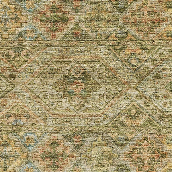 HomeRoots 10' Artichoke Green Copper and Gray Striped Washable Area Rug – Durable, Stylish, UV Protected Design 695732