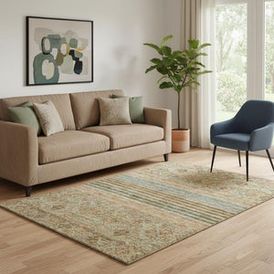 HomeRoots 5' X 8' Striped Washable Area Rug in Copper, Beige & Brown – Durable, UV-Protected, Easy Care! 695734
