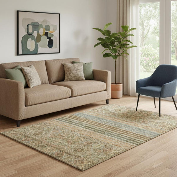 HomeRoots 5' X 8' Striped Washable Area Rug in Copper, Beige & Brown – Durable, UV-Protected, Easy Care! 695734