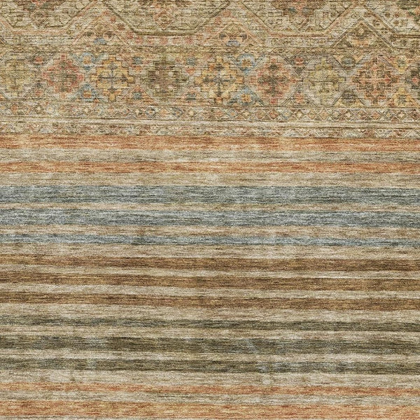 HomeRoots 5' X 8' Striped Washable Area Rug in Copper, Beige & Brown – Durable, UV-Protected, Easy Care! 695734