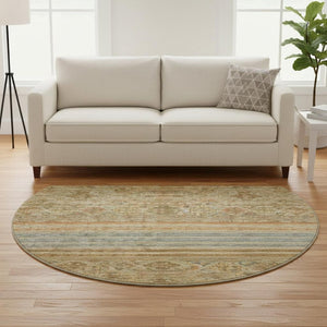 HomeRoots 8' Copper Beige and Brown Striped Round Rug - Washable, UV Protected, Stain-Resistant & Stylish! 695735