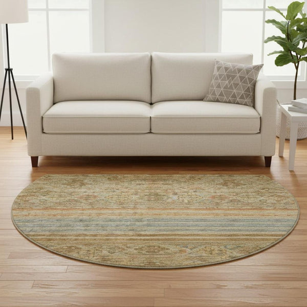 HomeRoots 8' Copper Beige and Brown Striped Round Rug - Washable, UV Protected, Stain-Resistant & Stylish! 695735