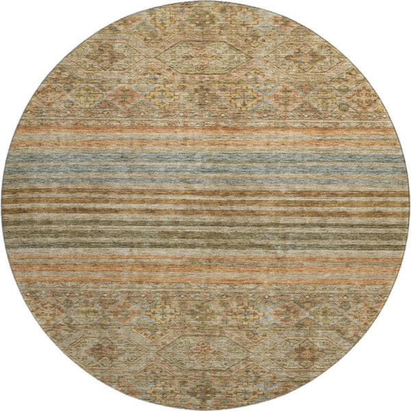 HomeRoots 8' Copper Beige and Brown Striped Round Rug - Washable, UV Protected, Stain-Resistant & Stylish! 695735