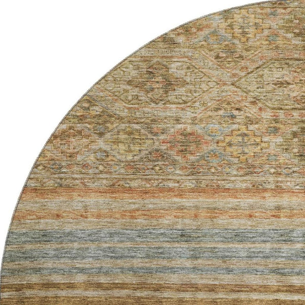 HomeRoots 8' Copper Beige and Brown Striped Round Rug - Washable, UV Protected, Stain-Resistant & Stylish! 695735
