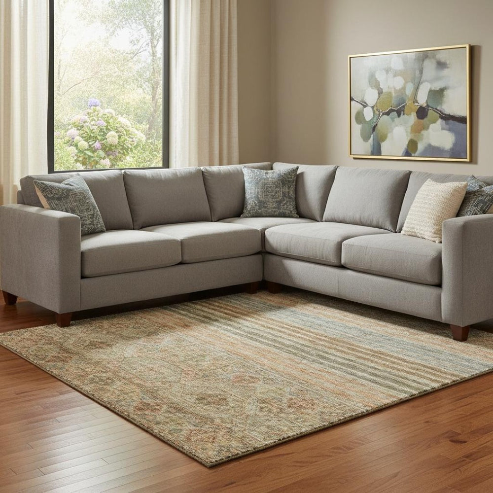 HomeRoots 8' X 10' Striped Copper Beige and Brown Area Rug - Washable, UV Protected & Non-Slip Design for Home 695736