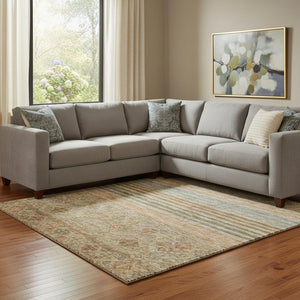 HomeRoots 8' X 10' Striped Copper Beige and Brown Area Rug - Washable, UV Protected & Non-Slip Design for Home 695736