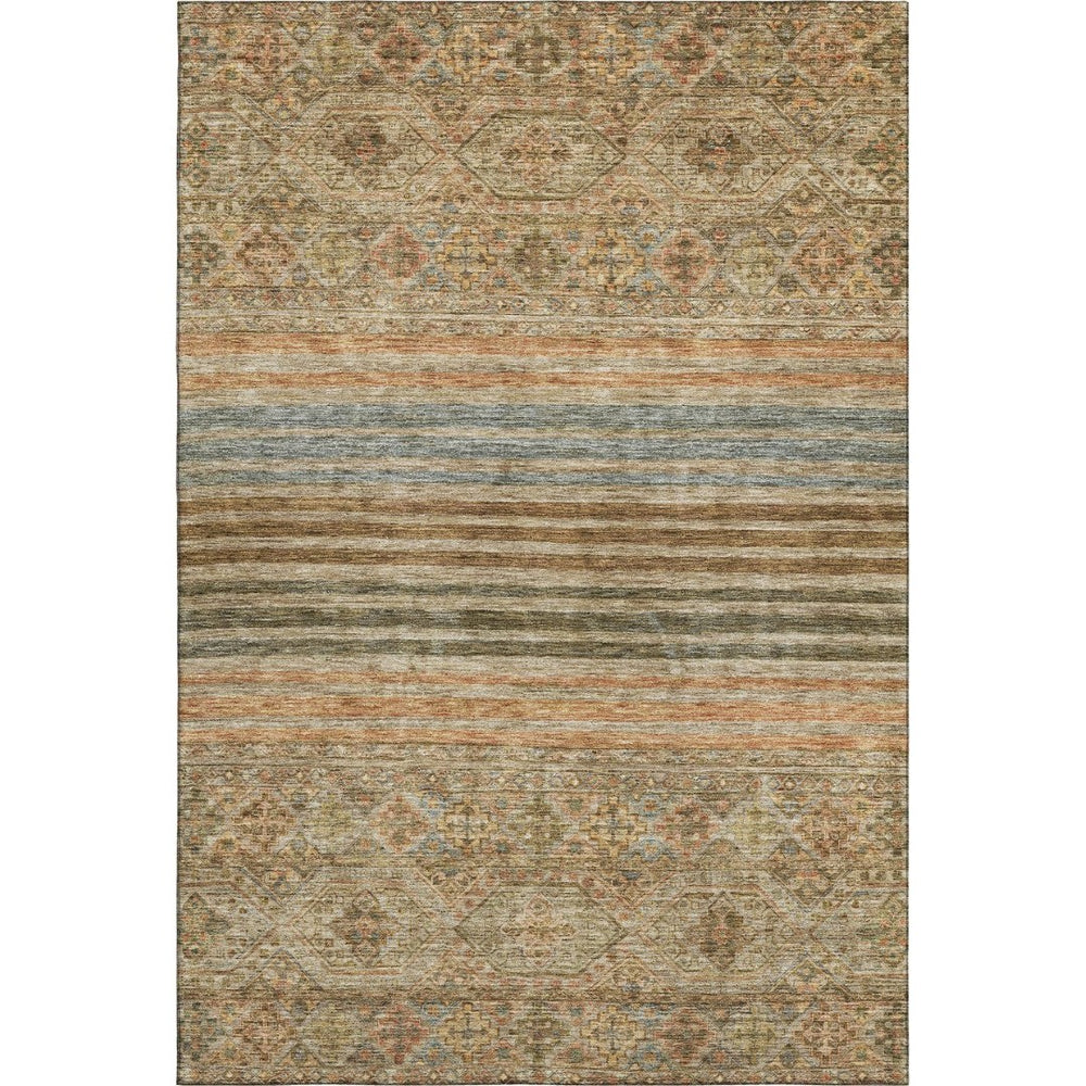 HomeRoots 8' X 10' Striped Copper Beige and Brown Area Rug - Washable, UV Protected & Non-Slip Design for Home 695736