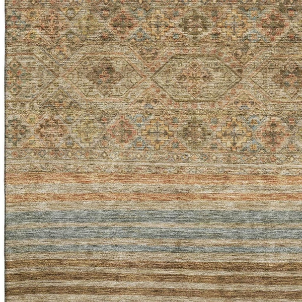 HomeRoots 8' X 10' Striped Copper Beige and Brown Area Rug - Washable, UV Protected & Non-Slip Design for Home 695736