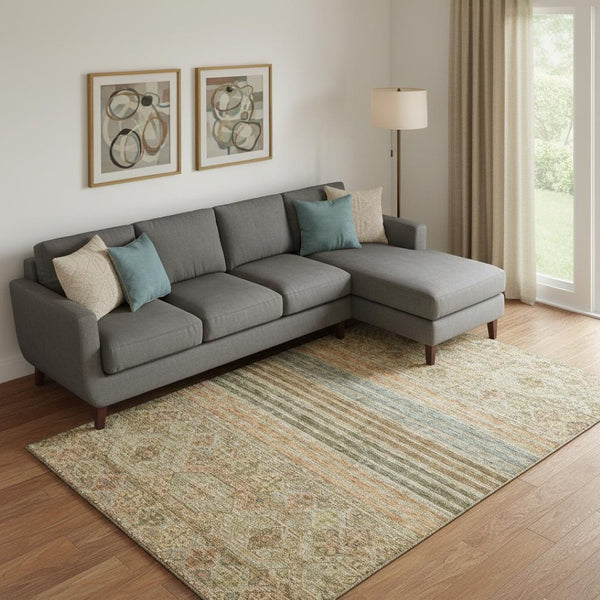 HomeRoots 9' Stylish Copper Beige & Brown Striped Washable Area Rug with UV Protection for Busy Homes 695737