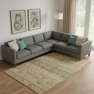 HomeRoots 10' X 14' Washable Area Rug in Warm Copper Beige & Brown Stripes - UV Protected & Stain Resistant 695738