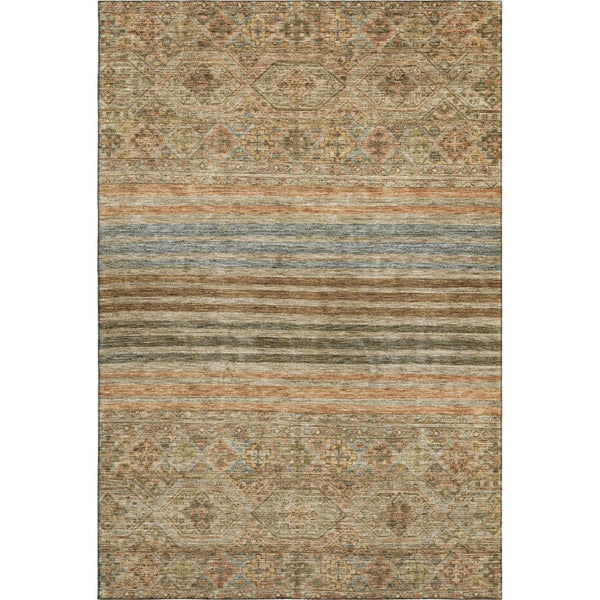 HomeRoots 10' X 14' Washable Area Rug in Warm Copper Beige & Brown Stripes - UV Protected & Stain Resistant 695738