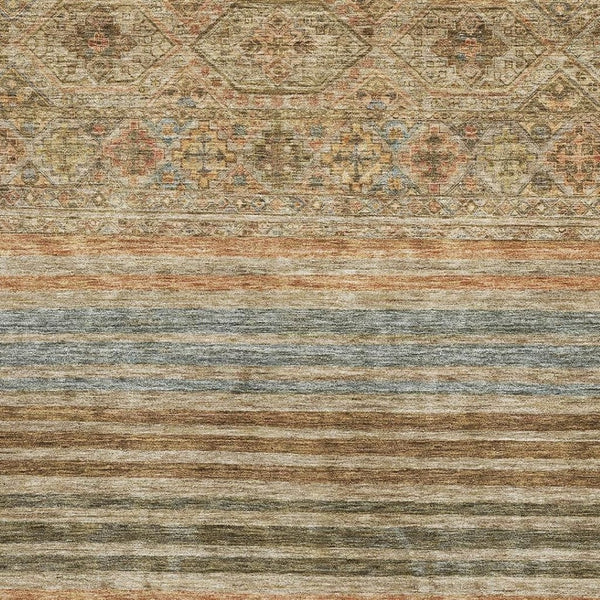 HomeRoots 10' X 14' Washable Area Rug in Warm Copper Beige & Brown Stripes - UV Protected & Stain Resistant 695738