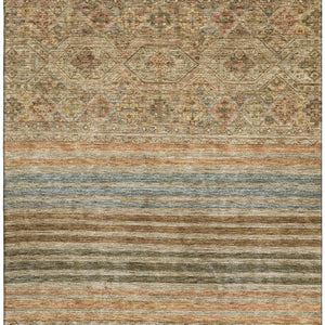HomeRoots 10' X 14' Washable Area Rug in Warm Copper Beige & Brown Stripes - UV Protected & Stain Resistant 695738