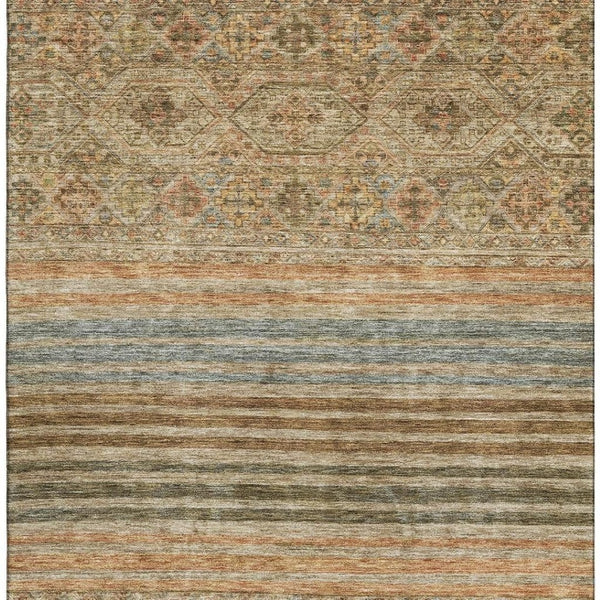 HomeRoots 10' X 14' Washable Area Rug in Warm Copper Beige & Brown Stripes - UV Protected & Stain Resistant 695738